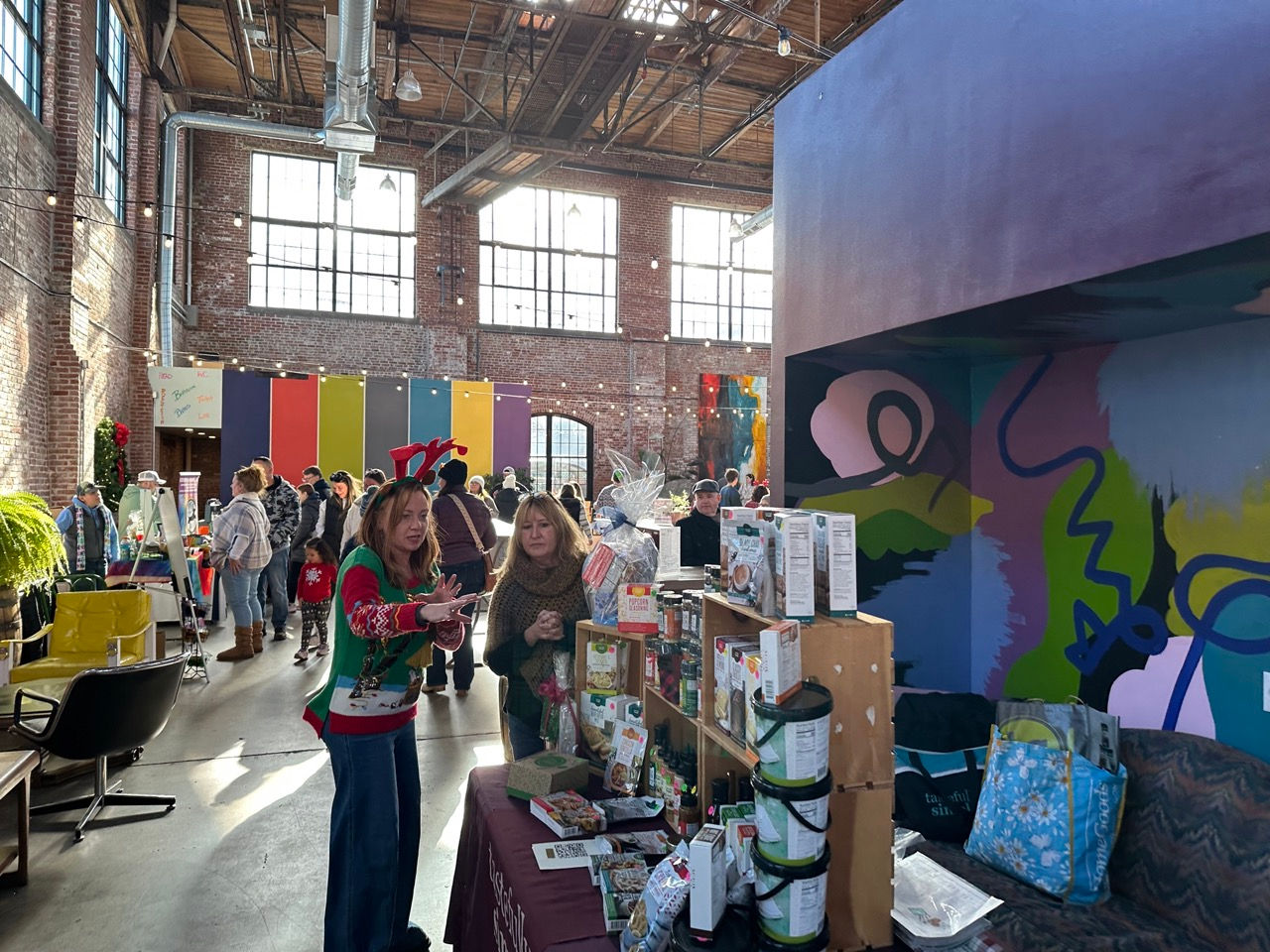 Shoppers at the indoor market